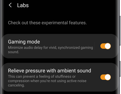 Labs screen in the Galaxy Wearable app with a list of features Labs screen in the Galaxy Wearable app with a list of features