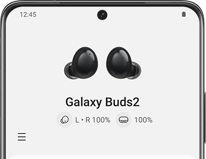 Galaxy Buds2 earbud and case with battery indicators in the Galaxy Wearable app Galaxy Buds2 earbud and case with battery indicators in the Galaxy Wearable app