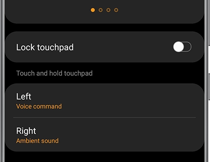 Left and Right options under Touch and hold touchpad Left and Right options under Touch and hold touchpad