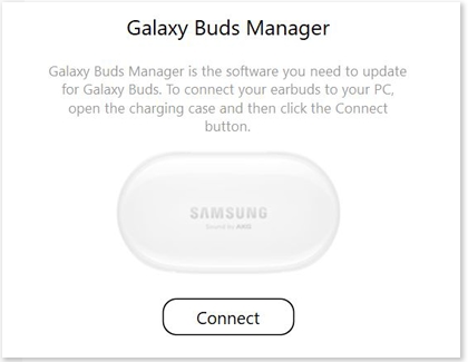 Connect button highlighted on a Galaxy Buds Manager popup