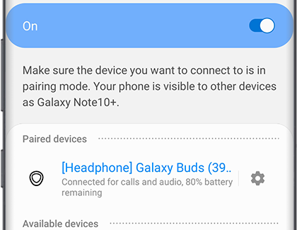 Galaxy Buds in blue on the Bluetooth list Galaxy Buds in blue on the Bluetooth list