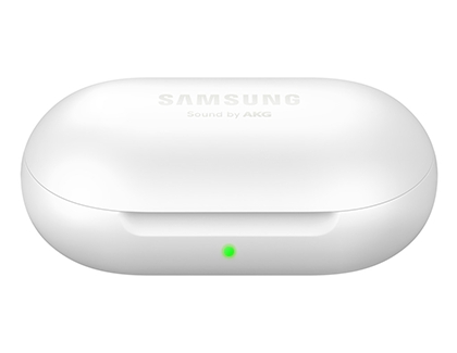 Galaxy Buds case with green indicator light glowing Galaxy Buds case with green indicator light glowing