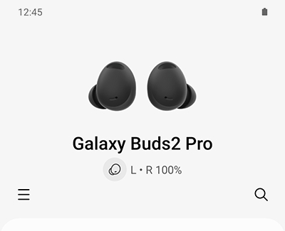 Galaxy Wearable app showing battery status for Galaxy Buds2 Pro