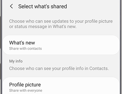Select what's shared settings page for Profile Sharing Select what's shared settings page for Profile Sharing