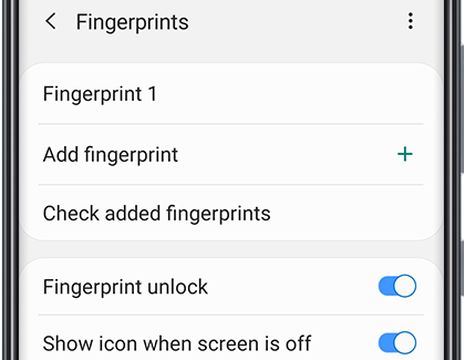 Fingerprint settings page Fingerprint settings page