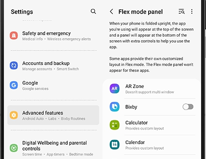 List of apps under Flex mode panel