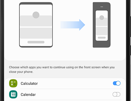 App continuity settings screen on the Fold App continuity settings screen on the Fold