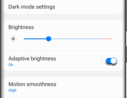Display menu with Adaptive brightness turned on