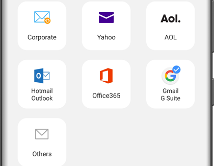 A list of email account providers on a Galaxy phone A list of email account providers on a Galaxy phone