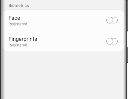 A list of Biometrics on a Galaxy phone A list of Biometrics on a Galaxy phone