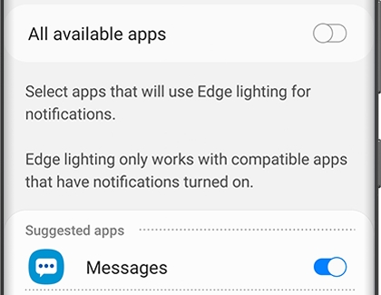 A list of available apps with Edge lighting notifications on a Galaxy phone A list of available apps with Edge lighting notifications on a Galaxy phone
