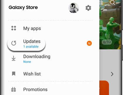 The Update option highlighted in Galaxy Store The Update option highlighted in Galaxy Store