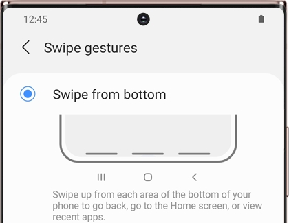 Swipe from side and bottom gesture option selected Swipe from side and bottom gesture option selected