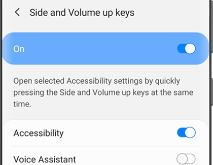 A list of options for Side and Volume up keys on a Galaxy phone A list of options for Side and Volume up keys on a Galaxy phone