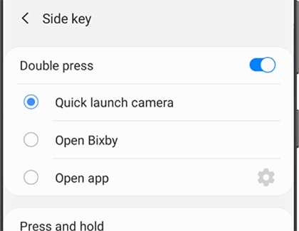 A list of options for Side key on a Galaxy phone A list of options for Side key on a Galaxy phone