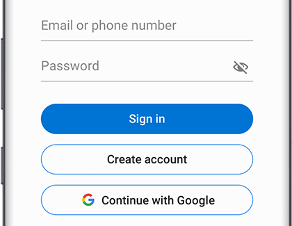 Sign in to your Samsung account screen with Create account option displayed Sign in to your Samsung account screen with Create account option displayed
