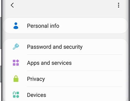 Personal info screen displayed in Samsung account settings Personal info screen displayed in Samsung account settings