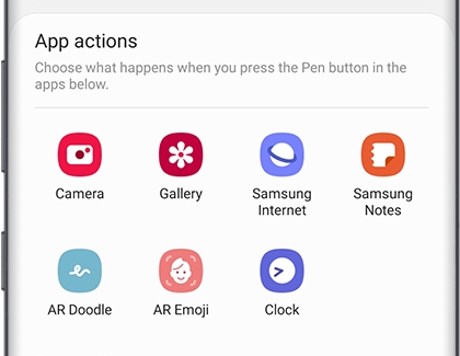 App actions displayed in S Pen settings App actions displayed in S Pen settings