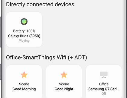Galaxy Buds and other smart devices displaying in the Devices panel Galaxy Buds and other smart devices displaying in the Devices panel