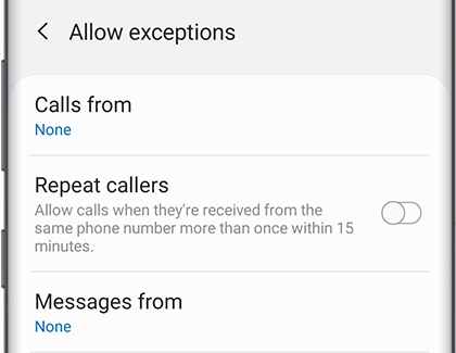 Allow exceptions menu for Do not disturb Allow exceptions menu for Do not disturb