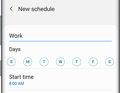 New schedule screen with a list of options and settings New schedule screen with a list of options and settings
