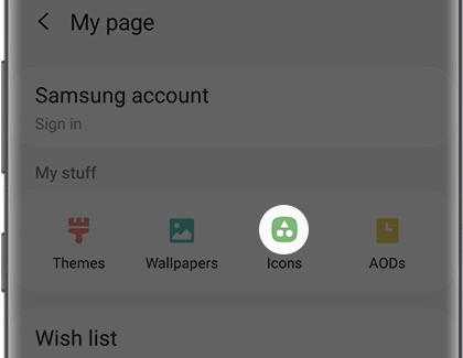 My page screen with Icons option highlighted My page screen with Icons option highlighted