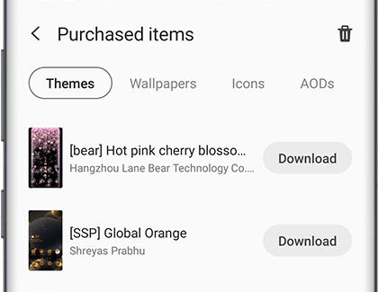 A list of purchased themes with Download option A list of purchased themes with Download option