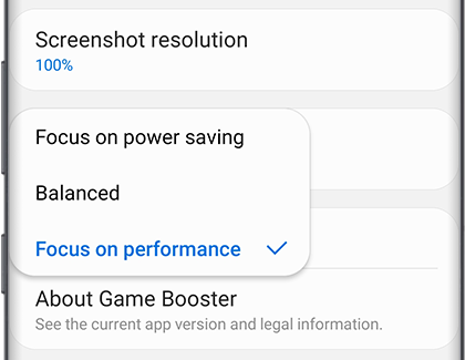 Game performance options with 3 choices to choose from Game performance options with 3 choices to choose from