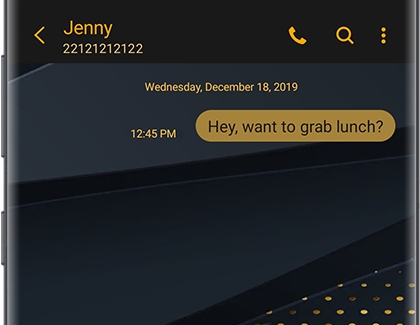 Text message with dark background and yellow text Text message with dark background and yellow text