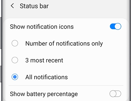 Status bar screen with a list of options Status bar screen with a list of options