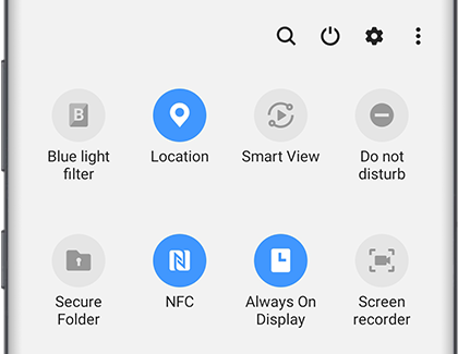 Quick Settings panel opened with some icons highlighted Quick Settings panel opened with some icons highlighted