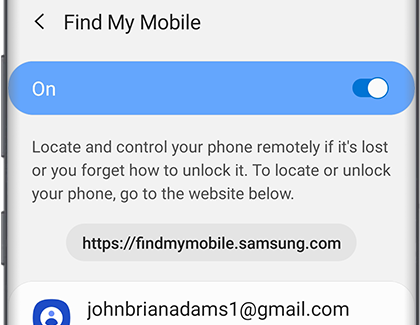 Find My Mobile turned on in Settings Find My Mobile turned on in Settings