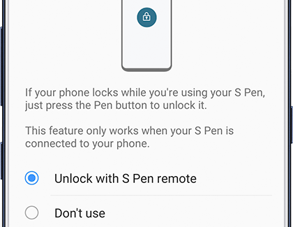 Unlock with S Pen remote selected