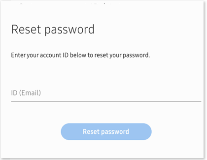 Reset password screen for Samsung Account