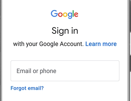Google Sign in screen on a Galaxy phone
