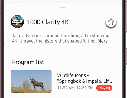 A channel listing with the Favorite icon highlighted A channel listing with the Favorite icon highlighted