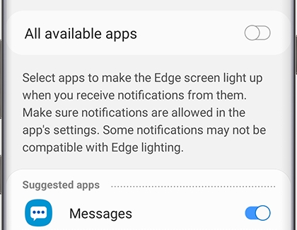 Edge lighting Manage notification settings screen Edge lighting Manage notification settings screen