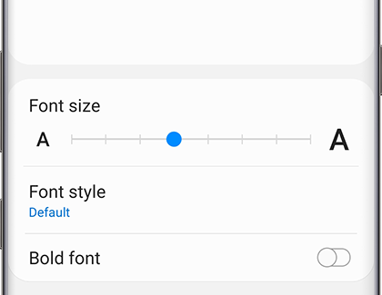 Font Size and Font style settings screen Font Size and Font style settings screen