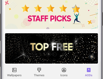 AODs tab selected in Themes screen AODs tab selected in Themes screen
