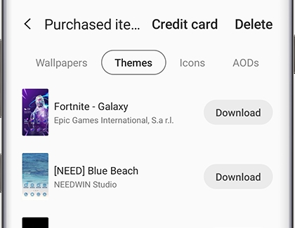 A list of purchased themes with Download to the right A list of purchased themes with Download to the right