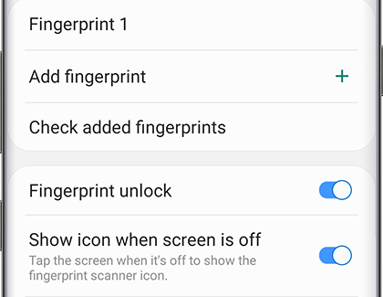 Fingerprint settings page Fingerprint settings page