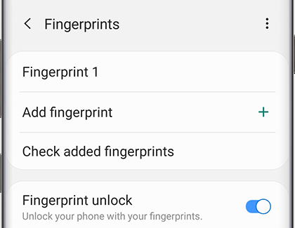 Fingerprint settings screen on phone Fingerprint settings screen on phone