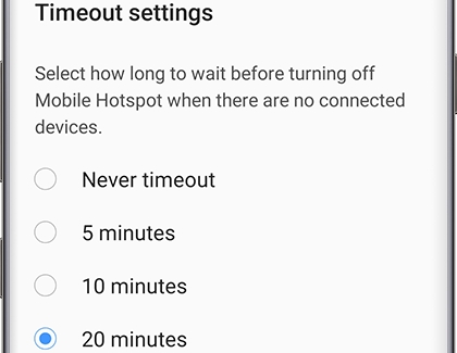 Mobile Hotspot Timeout settings options Mobile Hotspot Timeout settings options