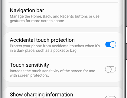 Accidental touch protection turned on in Settings