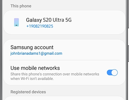 Sharing and connection settings on a Galaxy phone Sharing and connection settings on a Galaxy phone