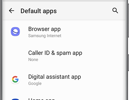 A list of Default apps on a Galaxy phone A list of Default apps on a Galaxy phone