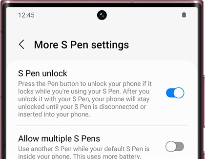 S Pen unlock switched on