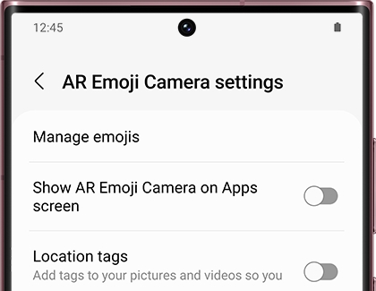 AR Emoji Camera settings screen