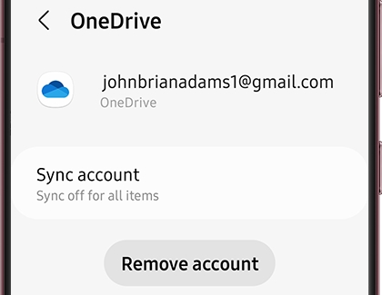 Remove account highlighted under OneDrive on a Galaxy phone