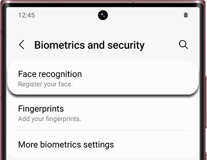 Face recognition highlighted on a Galaxy phone Face recognition highlighted on a Galaxy phone